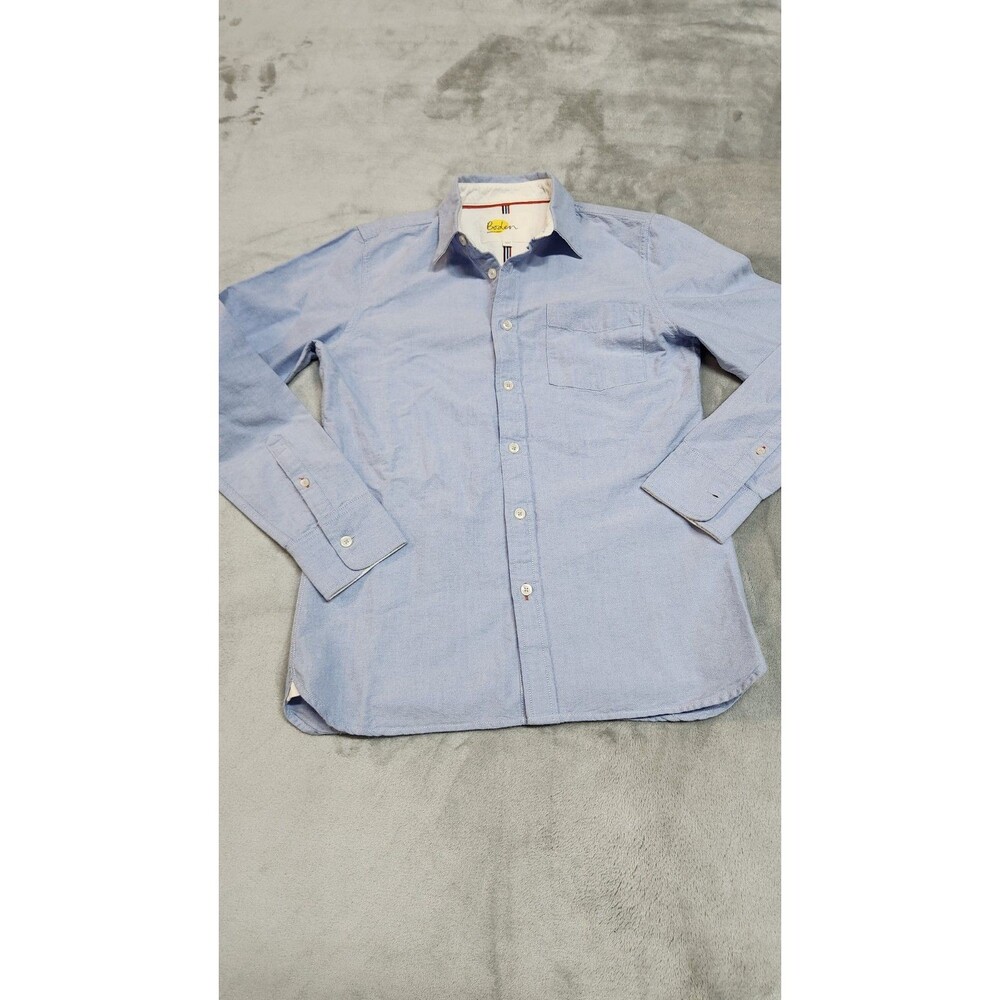 Boden Boys Long Sleeve Blue Chambray Dress Shirt Button Down Collar Size 13-14